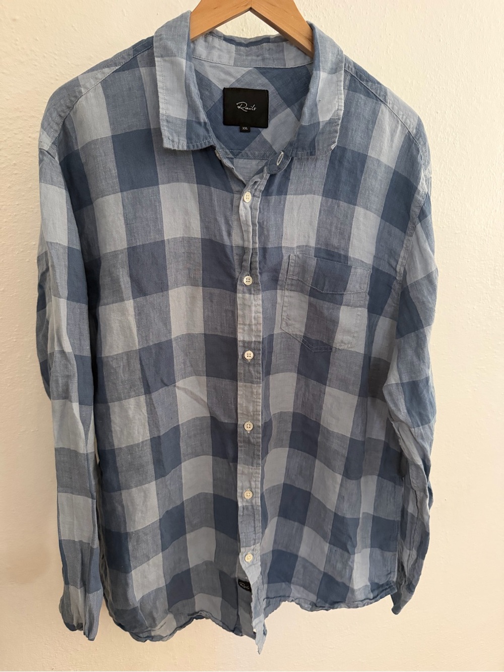 Rails Havana Plaid Linen Blend Button Up Shirt Mens XXL Blue Long Sleeve